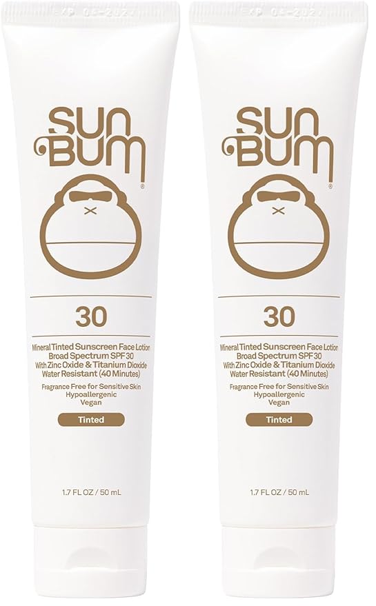 Sun Bum Mineral SPF 30 Tinted Face Sunscreen-Matte Primer-Broad Spectrum Moisturizing Sunscreen with Vitamin E-Hawaii 104 Act Compliant (Without Octinoxate&Oxybenzone)-Travel Size 1.7 oz,(Pack of 2)