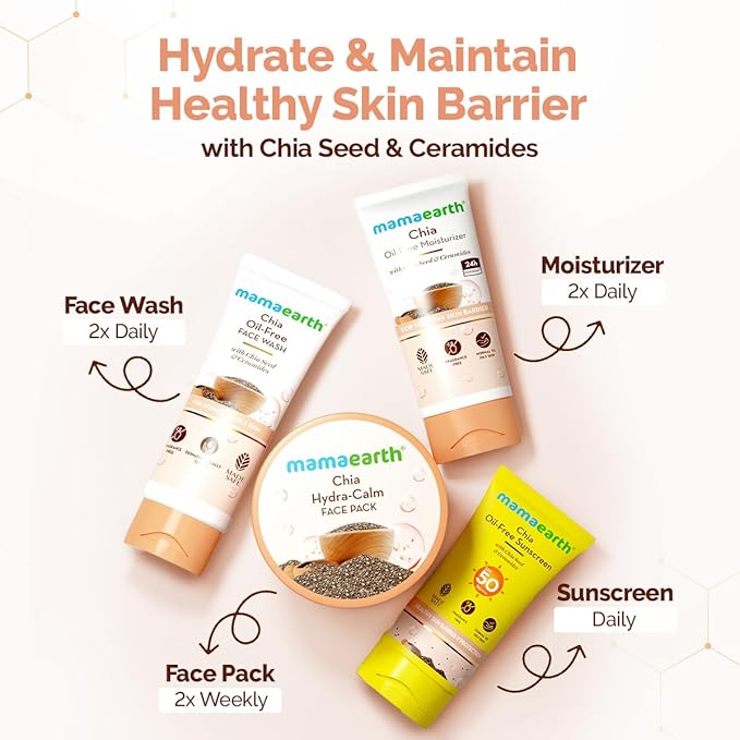 MAMAEARTH Chia Hydra-Calm Face Pack with Chia Seed & Ceramides for Intense Hydration & Skin Barrier Repair – 7.05 Oz (200g) | Soothes, Nourishes & Refreshes Dull Skin | For Men & Women