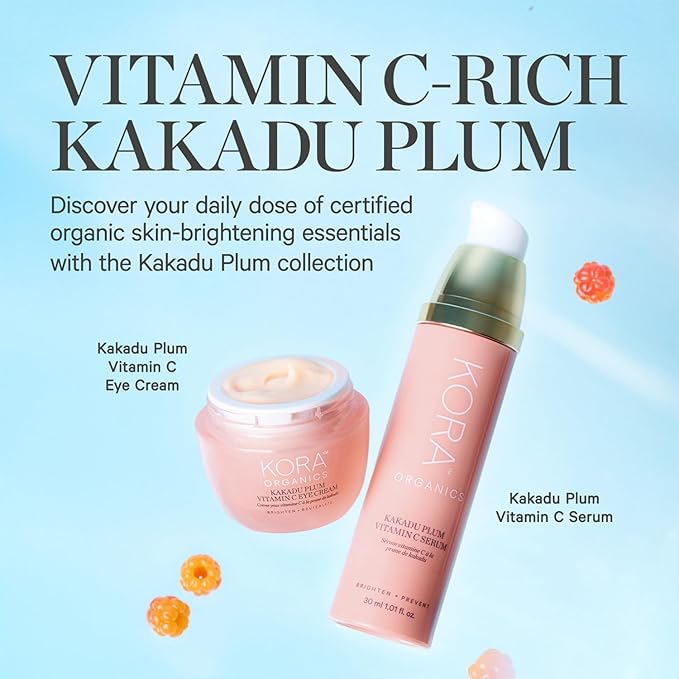 KORA Organics Kakadu Plum Vitamin C Serum, Antioxidant Rich Facial Serum with Hyaluronic Acid, Protect & Improve Skin Tone, Certified Organic, Cruelty Free, 1.01 fl oz