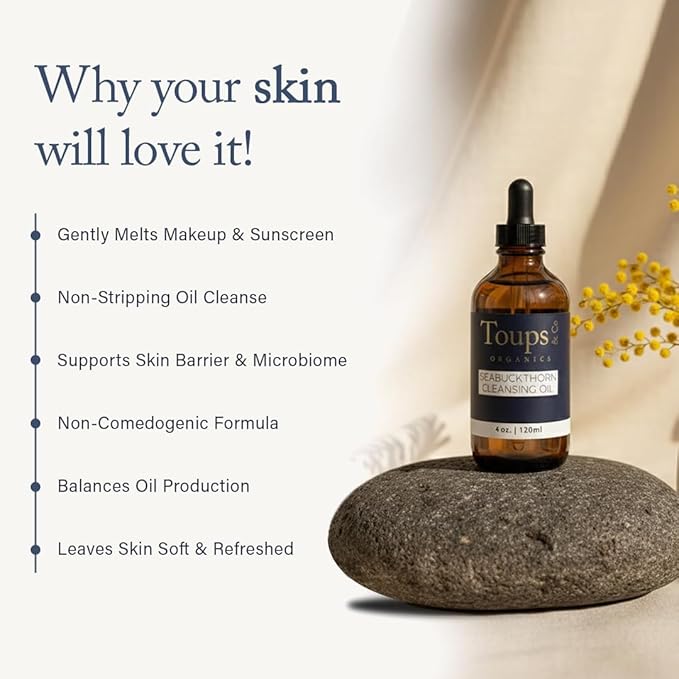 Toups & Co Seabuckthorn Cleansing Oil | Non-Comedogenic Cleanser & Makeup Remover | With Seabuckthorn, Jojoba & Castor Oil | Balances, Hydrates & Protects Skin Barrier | 4 oz