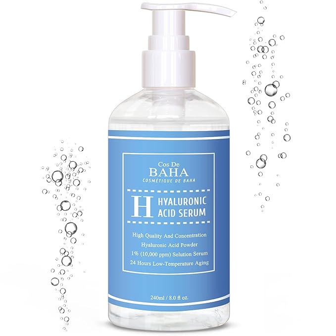 Cos De BAHA Hyaluronic Serum 8 Fl Oz – Pure Sodium Hyaluronate 10,000 ppm Hydrating Face Serum for Dry & Dehydrated Skin – Lightweight Fragrance-Free Korean Skincare Formula (240 ml)