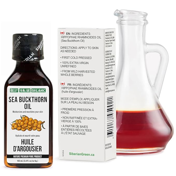 Siberian Sea Buckthorn Oil 100 Ml, Non-GMO, Unrefined, First Cold Pressed, Raw, Natural - 3.4 Fl Oz from wild harvested berries and seeds