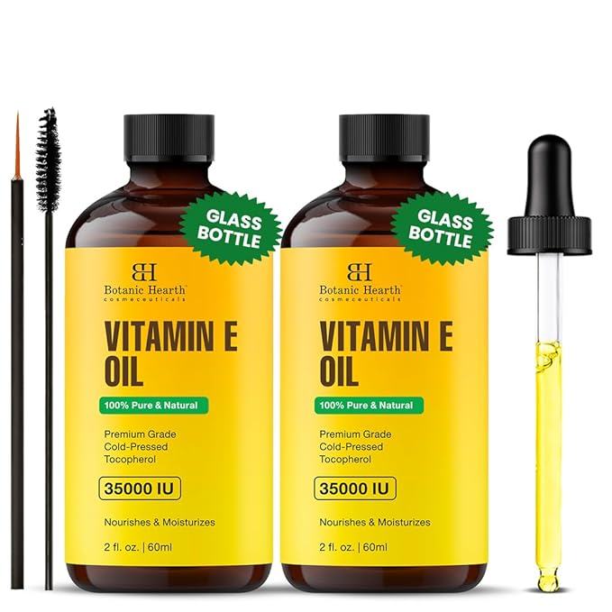 Botanic Hearth Vitamin E Oil 2 Fl Oz (2pack) |100% Pure and Natural- Cold Pressed & Hexane Free Natural Hair Growth Oil for Eyelashes, Eyebrows, Skin, Body, Face, Nails & Scalp