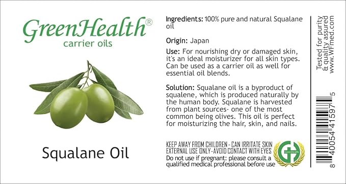 Squalane Carrier Oil - 1 Gallon (128 Fl Oz) Plastic Jug w/Cap- 100% Pure Carrier Oil - Green Health