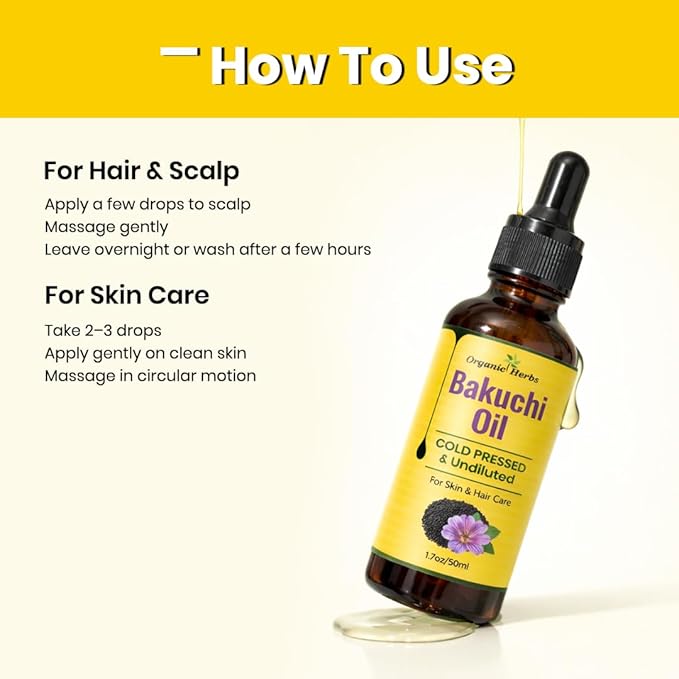 100% Pure Bakuchi Seed Oil Cold Pressed and Unrefined Moisturizer Oil for Skin & Hair Care | 1.7Oz/50ml