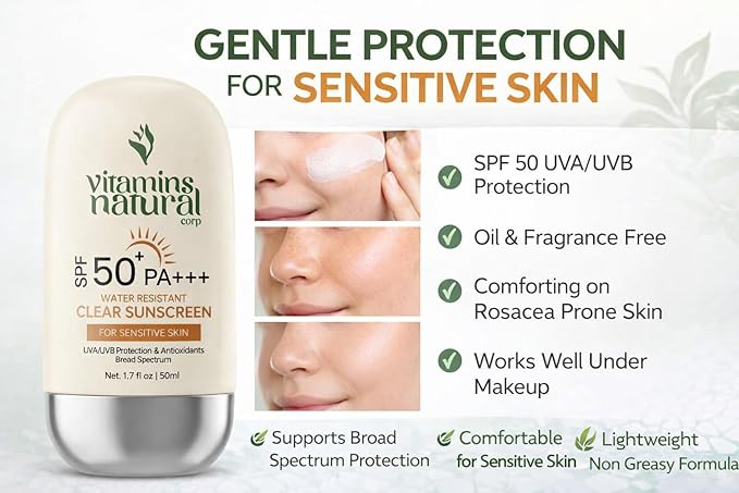 Sunscreen SPF 50 Face Cream Broad Spectrum UVA UVB Protection Lightweight Non Greasy Oil and Fragrance Free Water Resistant Facial Sunscreen 1.7 Oz