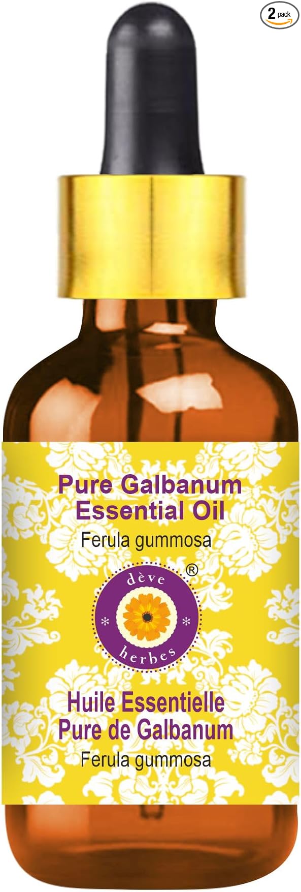 Deve Herbes Pure Galbanum Essential Oil (Ferula gummosa) with Glass Dropper Steam Distilled 50ml (1.69 oz)