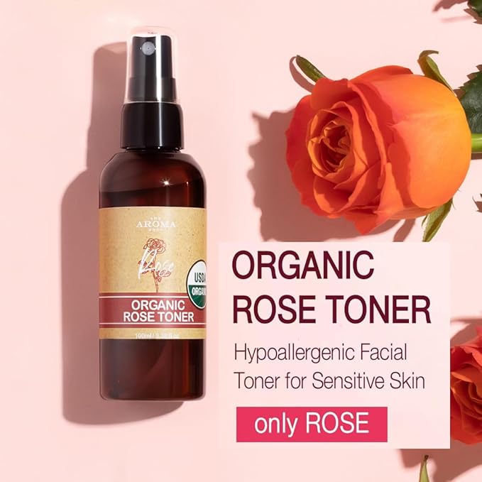 USDA Organic Certified Rose Toner, USDA Organic, Hydrating & Soothing Face Toner Mist, Rose Oil, Daily Skin Care, K-Beauty Inspired, 3.38 fl oz