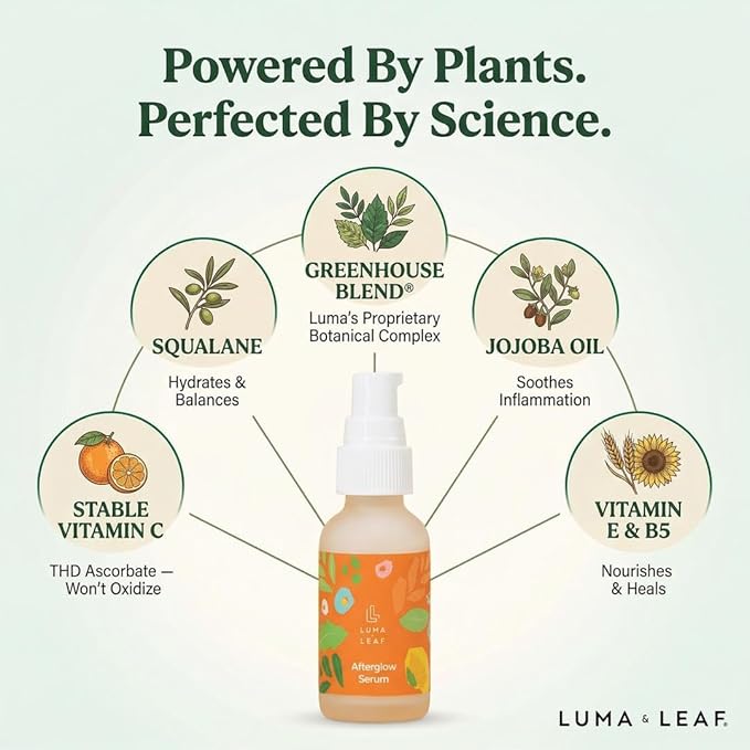 LUMA & LEAF Vitamin C Serum for Face - Brightening & Dark Spot Corrector Serum with Jojoba Oil, Squalane - Reduces Hyperpigmentation, Uneven Skin Tone for All Skin Types - Vegan, 1 FL Oz