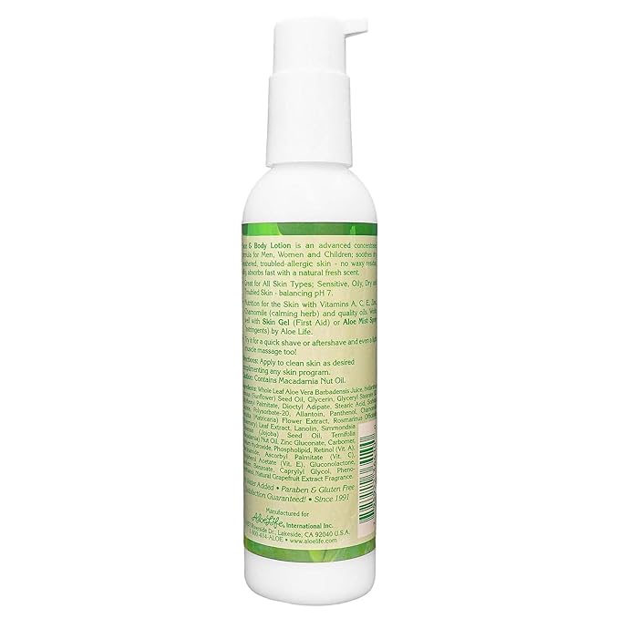Aloe Life - Face & Body Lotion, Concentrated Formula, Hydrates Dry Skin, Contains Antioxidants, Minerals, & Herbal Extracts, Pleasant Grapefruit Scent, Safe For All Skin Types, Gluten-Free (7 oz)