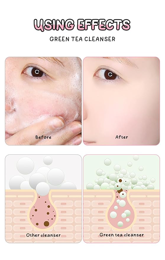 Green Tea Foaming Facial Cleanser | Sulfate-Free Paraben-Free | Gentle Sensitive/All Skin Types Daily Cleanser | Oil Control, Pore Cleansing, Sustained Hydration | Non-Comedogenic 80g / 2.82 oz