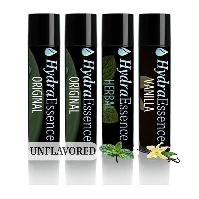 Pure Essentials Lip Balm Set – No Menthol No Camphor No Phenol – Natural Formula Variety 4-Pack, Original Vanilla Herbal Mint
