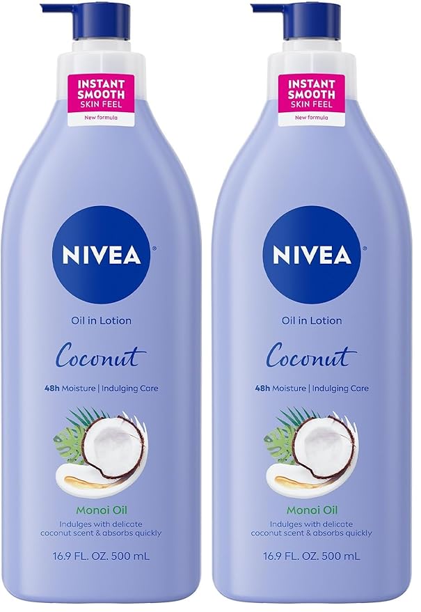 NIVEA Oil Infused Lotion Coconut and Monoi Oil Body Lotion for Women,Fast-Absorbing and Non-Greasy Coconut Scented-Lotion Moisturizes for 48 Hours,16.9 Fl Oz Pump Bottle,(Pack of 2)