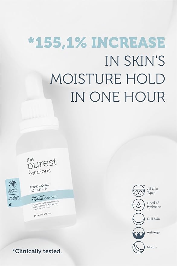 The Purest Solutions Intensive Hydration Serum (Hyaluronic Acid 2% + B5) - Moisturizing Anti-Aging Care for All Skin Types - Vegan | Cruelty Free | Eco Friendly (1 fl. oz)