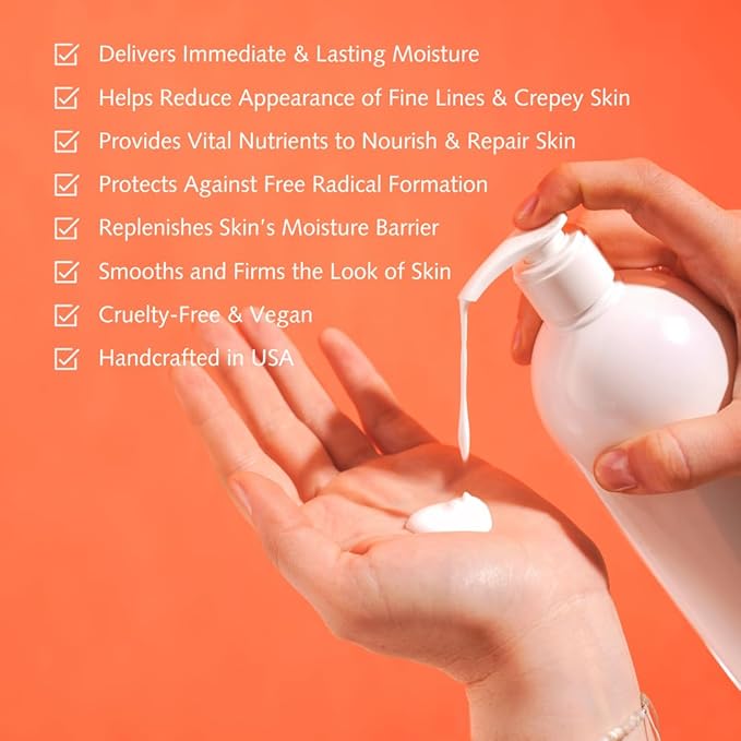 Natural Escapes Orange Vanilla Body Lotion for Dry Skin, Ceramide Hand & Body Moisturizer with Coconut Oil, Vitamin B5 & E, Hydrating Lotion, 8 Oz