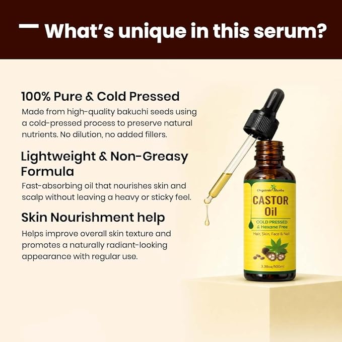100% Pure Castor Oil Cold Pressed and Hexane Free Moisturizer Oil for Hair, Skin, Face and Nails | 3.8Oz/100ml
