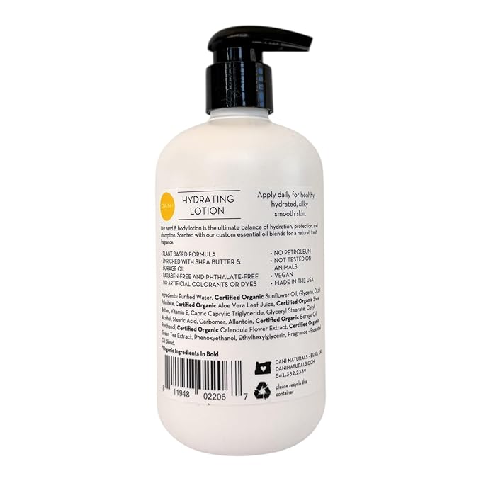 DANI Naturals Sandalwood Vanilla Hydrating Lotion, Vegan, Paraben-Free, Made with Organic Ingredients, 12 fl oz