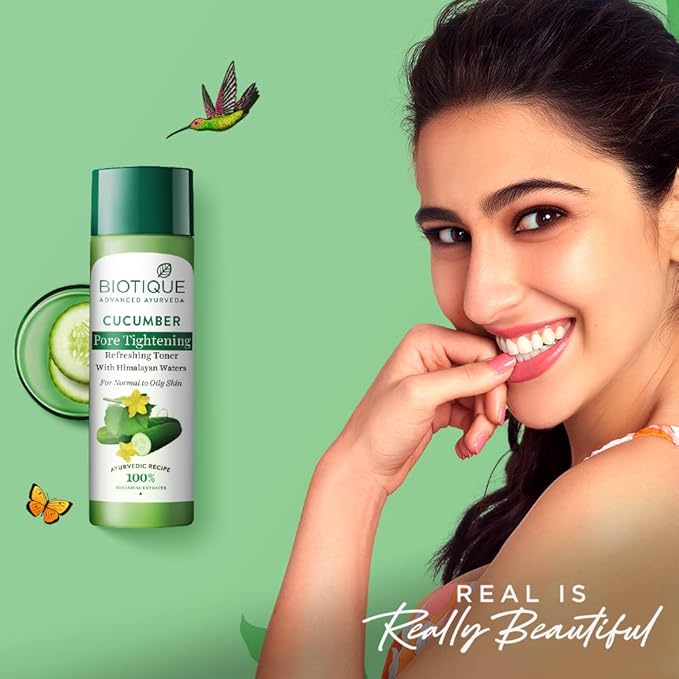 Biotique Bio Cucumber Pore Tightening Toner with Himalayan Waters for Normal to Oily Skin -120 ML/ 4.06Fl.Oz. I Help from Harmful Effects of Sun I Berberis aristata, Cucumis sativus