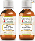 Greenwood Essential Pure Olive Oil (Olea europaea) Cold Pressed (Pack of Two) 100ml X 2 (6.76 oz)