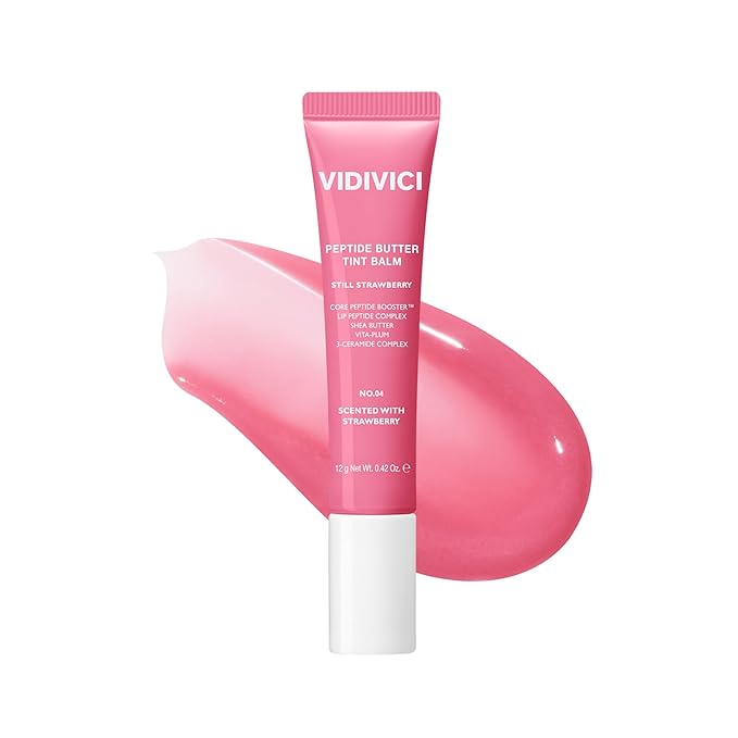 VIDIVICI Peptide Butter Tint Balm | 10 Color Variants, Moisturizing Lip Tint with Melting Peptide Complex™ & Sheer Tinted Glow - 04 STILL STRAWBERRY (12g, 0.42Oz)