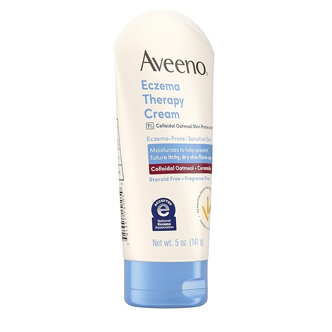 Aveeno Eczema Therapy Daily Moisturizing Body Cream for Itchy, Dry, Sensitive Skin, Soothing Eczema Relief Cream, 1% Colloidal Oatmeal Skin Protectant, Dye-, Steroid- & Fragrance-Free, 5 oz