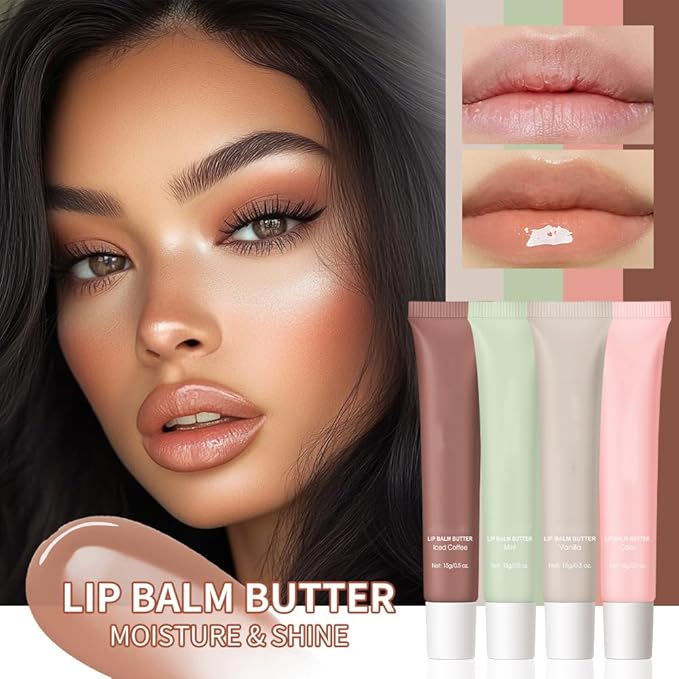 Lip Glowy Balm Butter Lip Balm Moisturizing Hydrating Lip Mask Repair Moisturizer Plumps Lips Care Lip Treatment for Dry Cracked Lip, Glossy Finish, Vegan Lip Balm Chapstick, #1 Vanilla