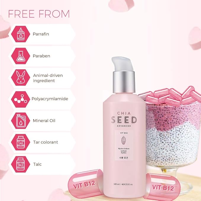 THE FACE SHOP Chia Seed Hydro Lotion | Soft Hydrating Lotion for Skin Moisturizing & Nourishing without Sticky Residue | Formulated for Intense, Upgraded & Hydrating Care, 4.9 Fl Oz