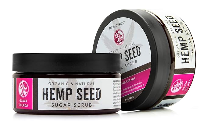 Organic Hemp Seed Sugar Scrub (Guava Colada) – Face and Body Exfoliator – Hydrates, Smooths, and Purifies, 8 oz.