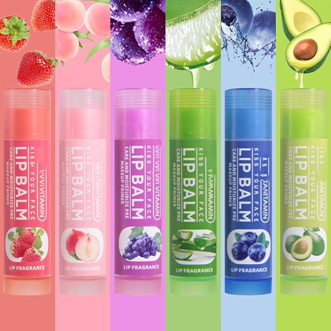 Nourishing Lip Balm Set for Dry & Chapped Lips, 6Pcs Ideal Lipstick Primer for Women, Deep Moisturization Fruit Chapstick, Vegan Tinted Lip Balm, Hydrating, Fall Winter Lip Care
