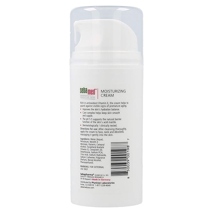 SEBAMED Moisturizing Face Cream with Pump for Sensitive Skin Antioxidant pH 5.5 Vitamin E Hypoallergenic 3.4 Fluid Ounces (100mL) Ultra Hydrating Dermatologist Recommended Moisturizer