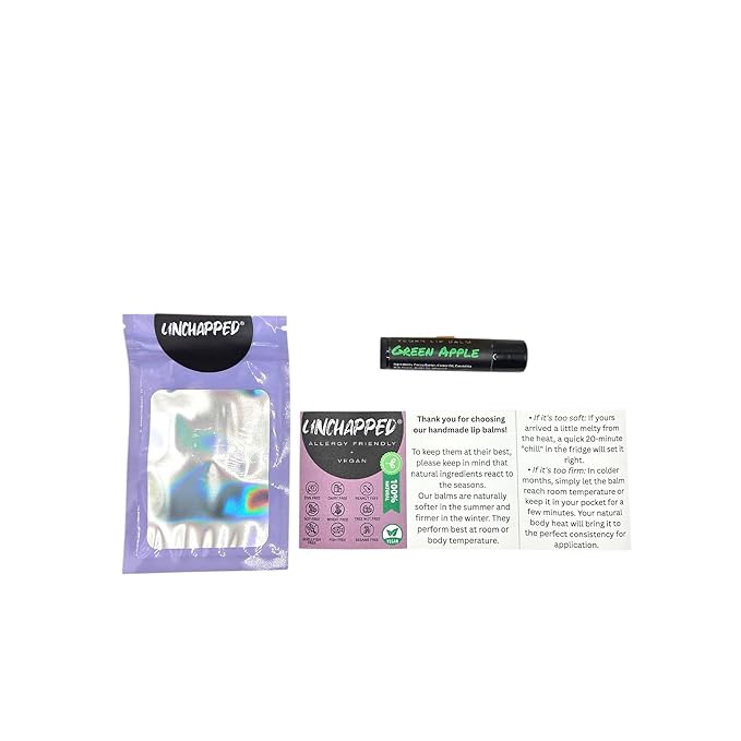 Vegan Lip Balm - All Natural and Free of Beeswax, Soy, Nut, and Top 9 Food Allergens (Green Apple)