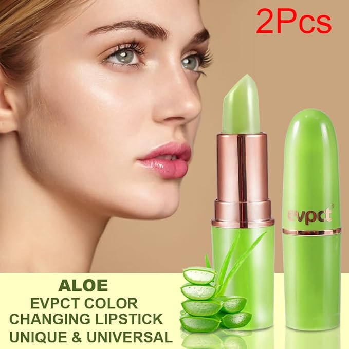 EVPCT 2Pcs Aloe Vera Lip Color Changing Lip Balm Set - Green Magic PH Lipstick Tinted Lip Balm Gloss Stain Makeup Set for Women Girls - Waterproof