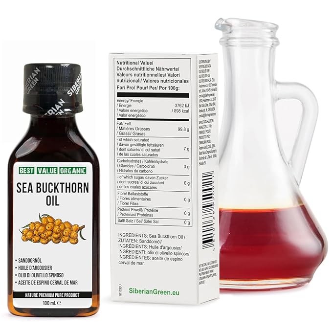 Siberian Sea Buckthorn Oil 100 Ml, Non-GMO, Unrefined, First Cold Pressed, Raw, Natural - 3.4 Fl Oz from wild harvested berries and seeds
