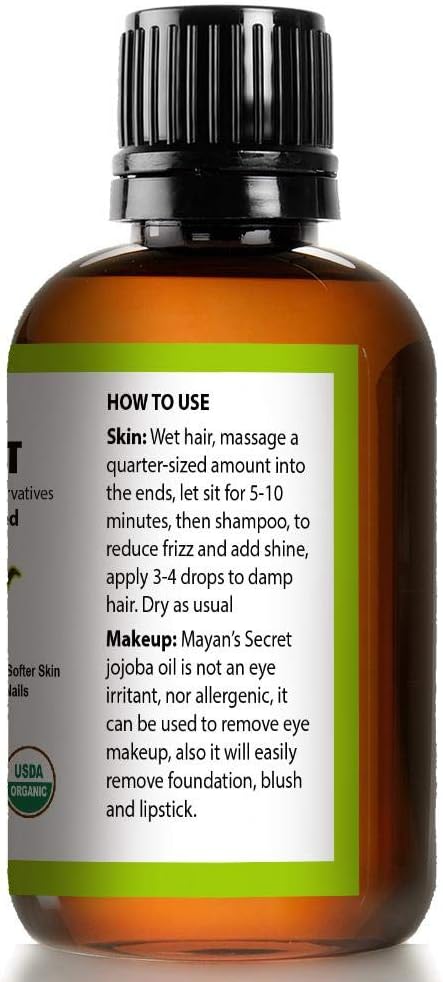 Jojoba Oil USDA Certified Organic (4oz Large) | Natural Cold Pressed Unrefined Hexane Free Oil for Hair & Face | Carrier Oil