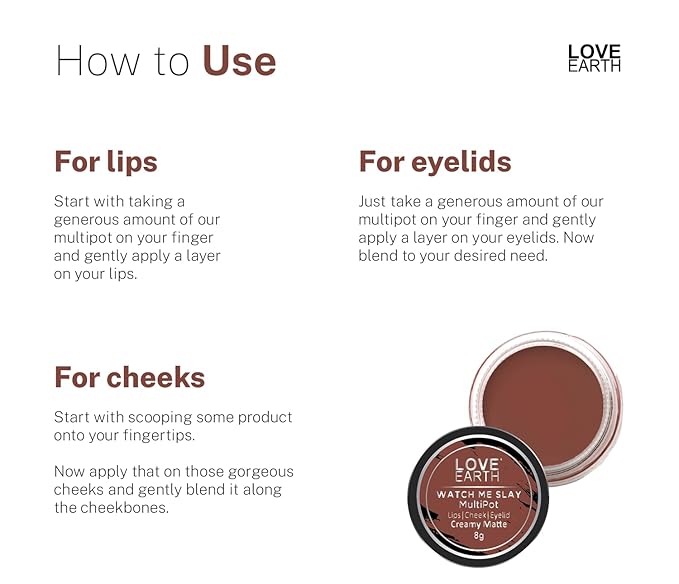 Love Earth Lip Tint & Cheek Tint Multipot-Watch Me Slay With Richness Of Essential Oils And Vitamin E For Lips, Eyelids & Cheeks