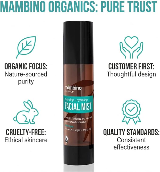 Mambino Organics Balancing Facial Mist & Toner, Organic Rose Water Facial Toner for Skincare & Self Care, Lightweight Hydrating Mist for All Skin Types, 2 fl oz