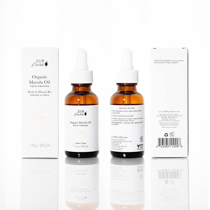 100% PURE Organic Marula Oil Cold-Pressed For Face Body Hair Hydrating Vitamins & Omega Fatty Acids Support Glowing Plumped Up Youthful Skin - Natural Moisturizer Facial Radiance - Vegan - 1oz