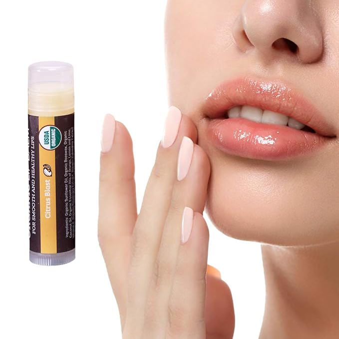 Earth's Daughter USDA Organic Lip Balm 4-Pack Citrus Flavor - Beeswax, Coconut Oil, Vitamin E - Best Lip Repair Chapstick for Dry Cracked Lips.