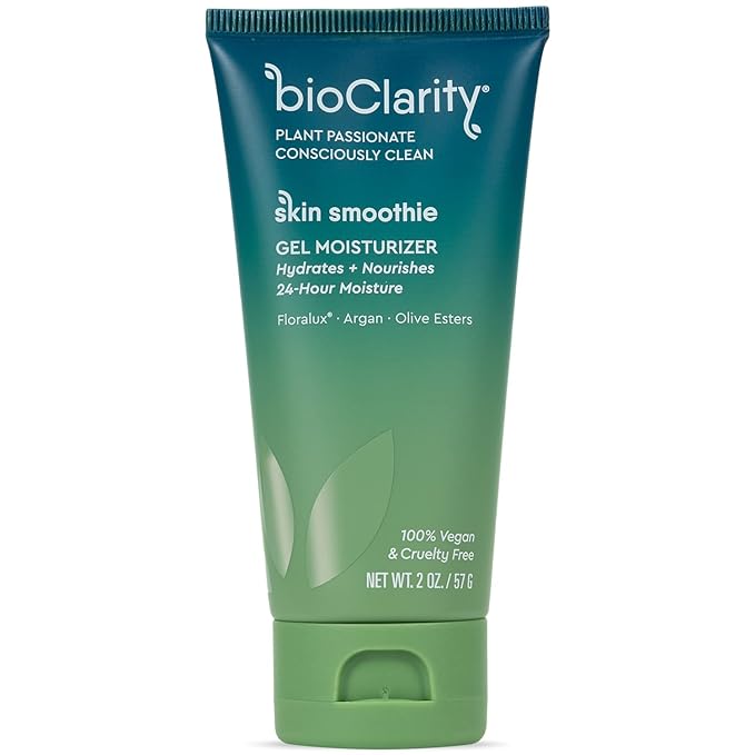 BioClarity Skin Smoothie Gel Moisturizer for Normal & Oily Skin Types, 24-Hour Hydration, Vegan Formula with Clean Ingredients, Olive, Argan, Ceramide, 2 Fl Oz