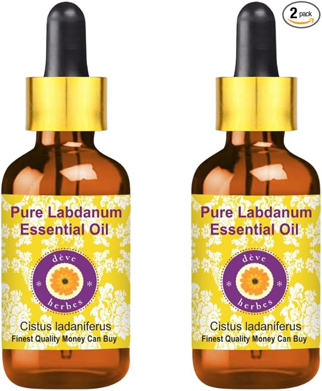 dève herbes Labdanum Essential Oil (Cistus ladaniferus) with Glass Dropper | Pure | Viscous Texture | Unisex | All Skin Types | External Use | Natural Extract | Steam Distilled 50ml X 2 (3.38 oz)