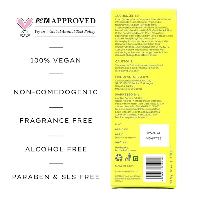 Hy-phen 18% Brightening + 20% Collagen Face Serum | Double Serum with 5% Niacinamide 2% PGA & Bakuchiol | Brightening & Collagen Boost | Dark Spots & Melanin Reduction | All Skin Type-50ml