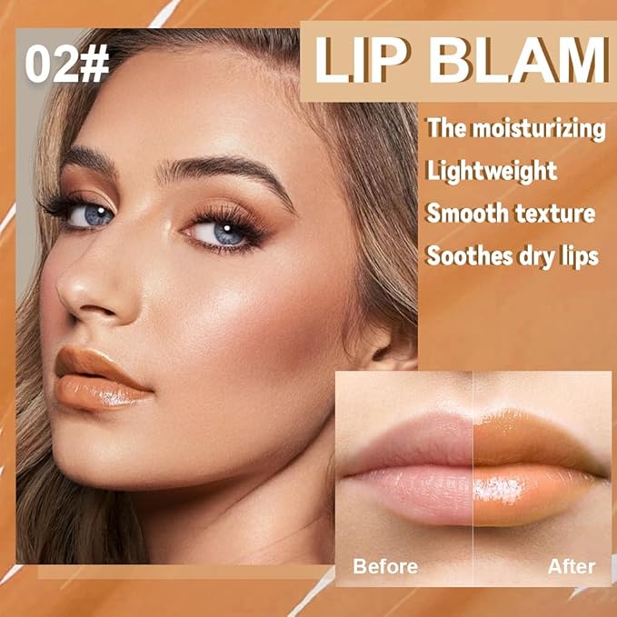Summer Lip Butter Lip Balm Glow Reviver Lip Gloss, Melting Lip Serum, Ultra-Hydrating Natural Vegan Lip Balm, Sheer-Tinted Shine & Hydration, Soothes & Softens Dry Lips (Light Brown)