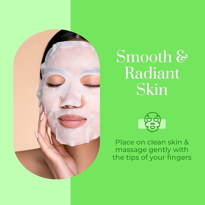 Clear Beauty Cucumber & Aloe Moisturizing Face Mask - Dermatologist Tested, Soothes Irritated Skin, Reduces Wrinkles & Fine Lines, Hydrating, Cruelty-Free Korean Skin Care - All Skin Types