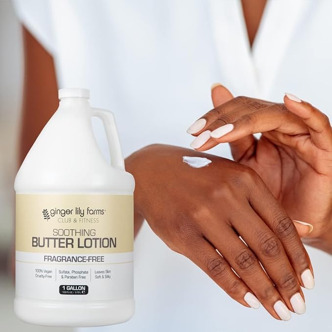 Ginger Lily Farms Club & Fitness Soothing Butter Lotion for Dry Skin, 100% Vegan & Cruelty-Free, Fragrance Free, 1 Gallon (Pack of 4)