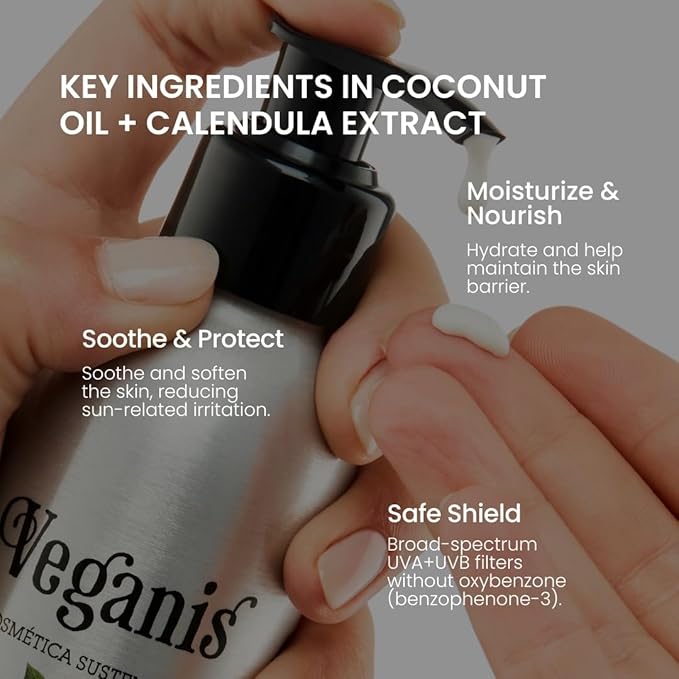 Sunscreen SPF 30 – Coconut & Calendula Oils – Broad-Spectrum UVA/UVB Protection for Face & Body – Light Texture, Fast Absorbing, Vegan & Oxybenzone-Free Formula – Suitable for Kids