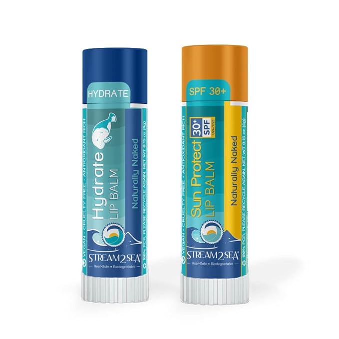 STREAM 2 SEA Naturally Naked Lip Balm Set - Reef Safe SPF 30 Unscented Hydrating Lip Care, Moisturizing + Sun Protect Outdoor Lip Balm For Beach and Sports, Paraben Free Natural Lip Care