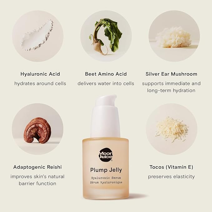 Moon Juice Plump Jelly Hyaluronic Acid Serum for Face - Hydrating Serum with Peptides & Mushrooms, Anti Aging Skincare for Dehydrated Skin, Barrier Support & Elasticity, Vegan & Cruelty-Free, 1 Fl oz