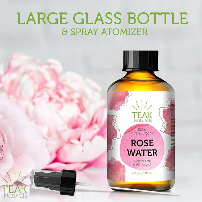 Rose Water Toner, 100% Organic Natural Moroccan Rosewater, Chemical Free, 4 oz