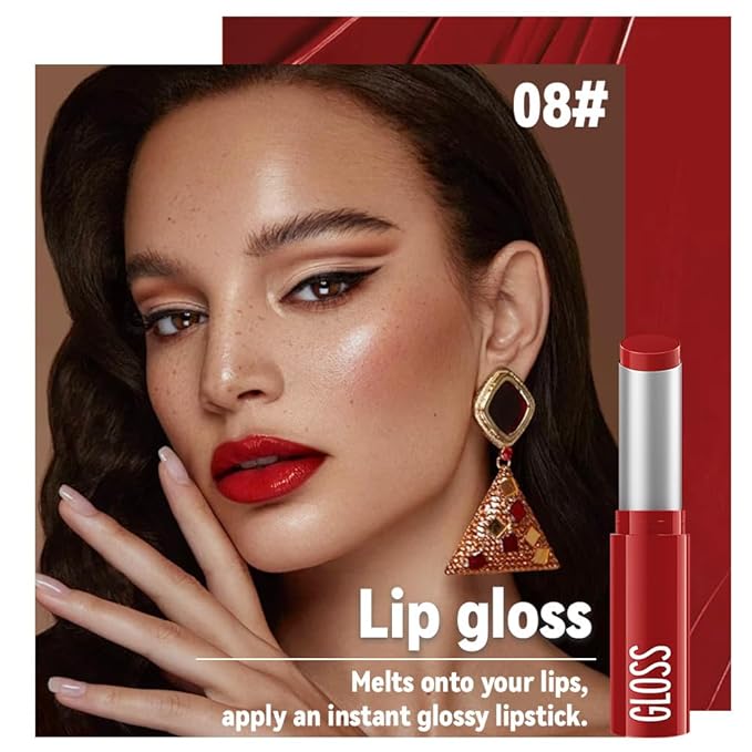 1Pc Ruby Red Butter Lipstick Tinted Lip Balm, Shine Moisturizing Plumper Lipstick for Women, Natural Nourishing Hydrating Lip Gloss Stain for Dry Lips, Lightweight Lip Liner Care Vegan Makeup