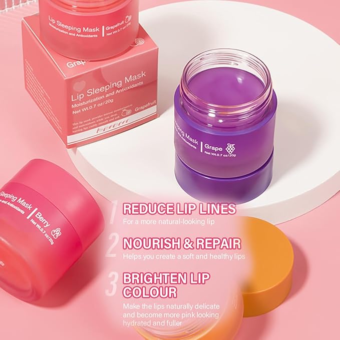 Sleeping Lip Mask, Long-Lasting Nourish & Hydrate Lip Mask, Lip Balm, Lip Skin Care, Hydrating Moisturizing Lip Night Sleep Care Lip Anti-chapped Lip Cream (04# Grape)